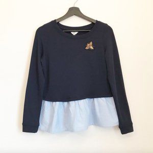 Crown & Ivy Navy Blue Longsleeve Peplum Skirt Bumblebee Sweater Size PL